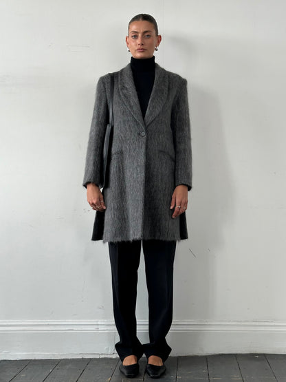 Emporio Armani Fuzzy Wool Mohair Single Breasted Coat - M