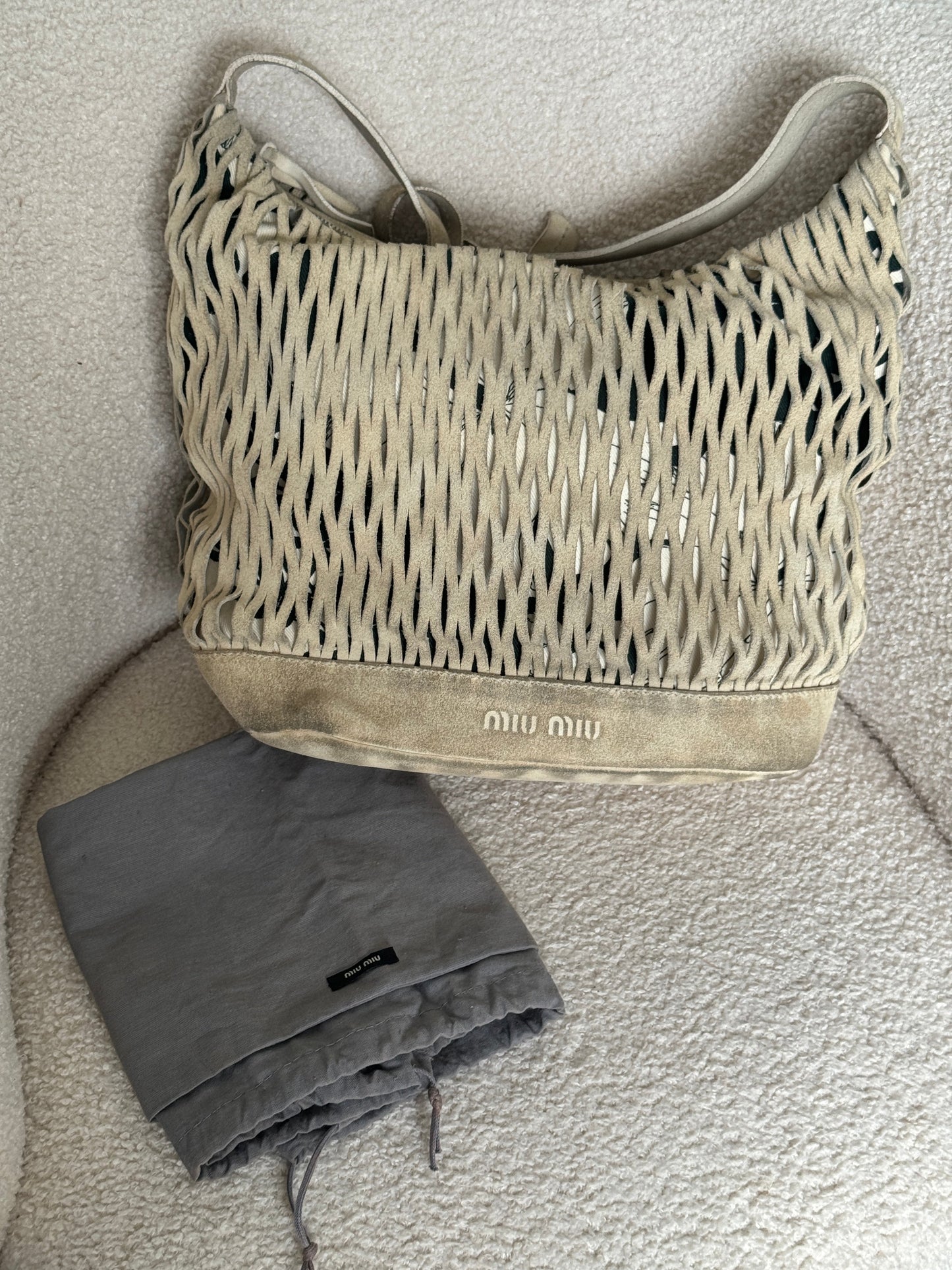 90s Miu Miu Suede Lattice Hobo Bag | O/S, Multicoloured