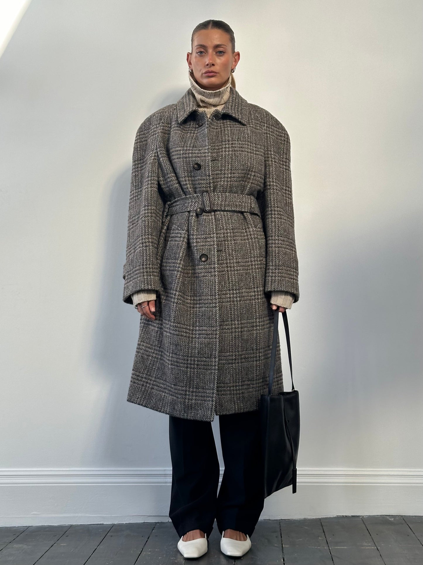 Vintage Wool Check Belted Coat - XL/XXL