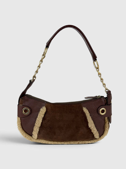 2000s Rare D&G Shearling Suede Shoulder Bag | O/S, Brown