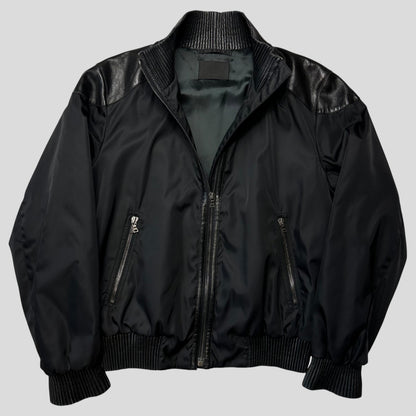 Prada Milano 2007 Gabardine Nylon + Leather Bomber Jacket - IT52 (L) | Default Title, Black