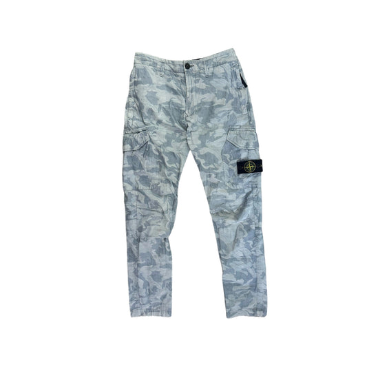 Stone Island Light Blue Camouflage Slim Cargo Trousers