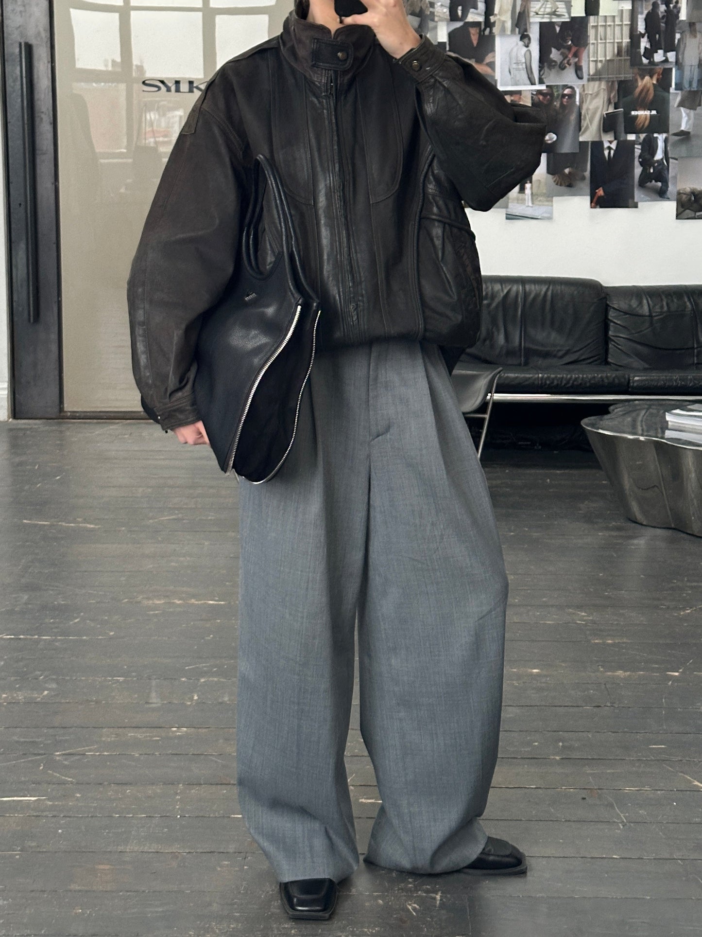 Vintage 1990s Aged Leather Bomber Jacket - XL