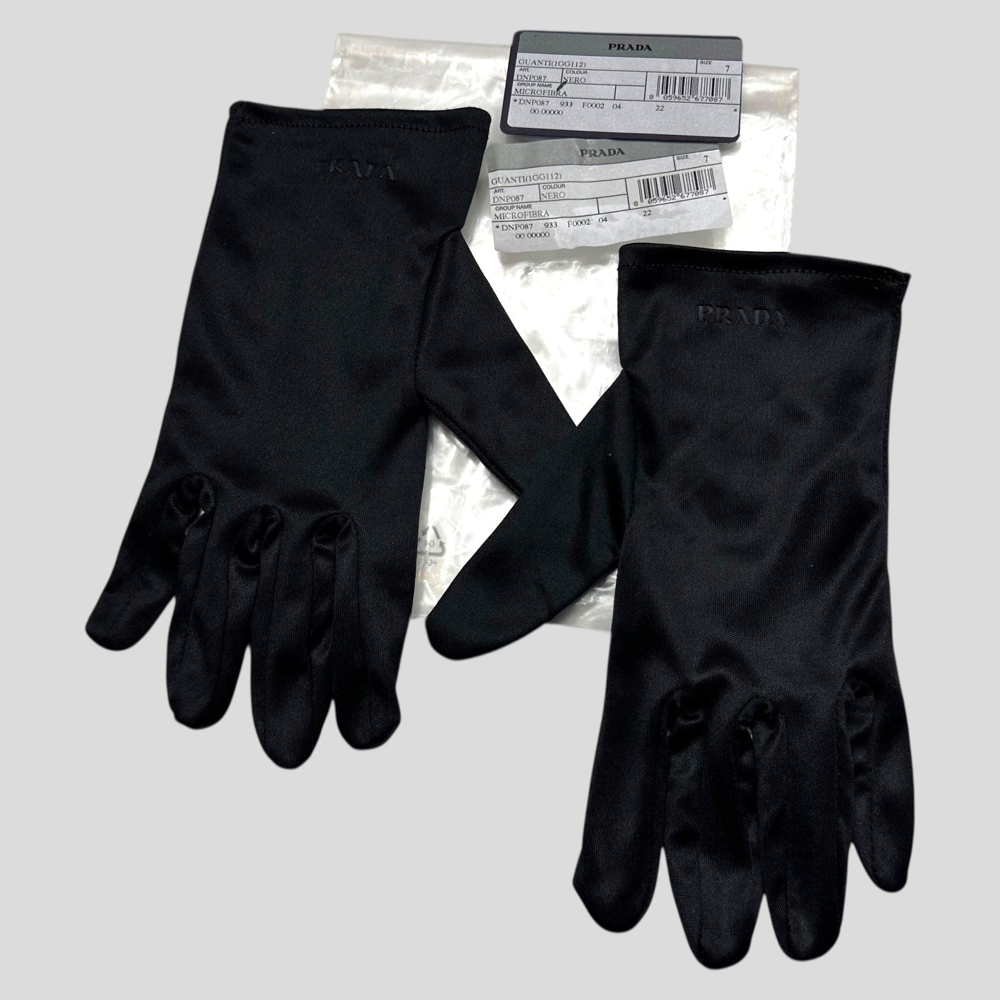 Prada Microfibre Black Embossed Logo Gloves - 6/7 | O/S, Black