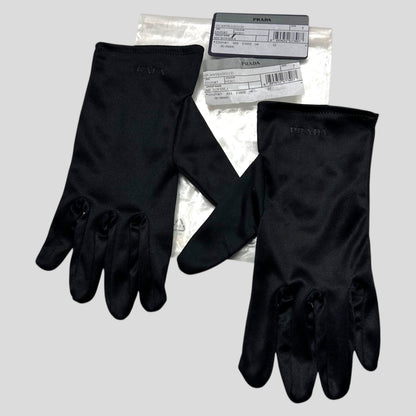 Prada Microfibre Black Embossed Logo Gloves - 6/7 | O/S, Black