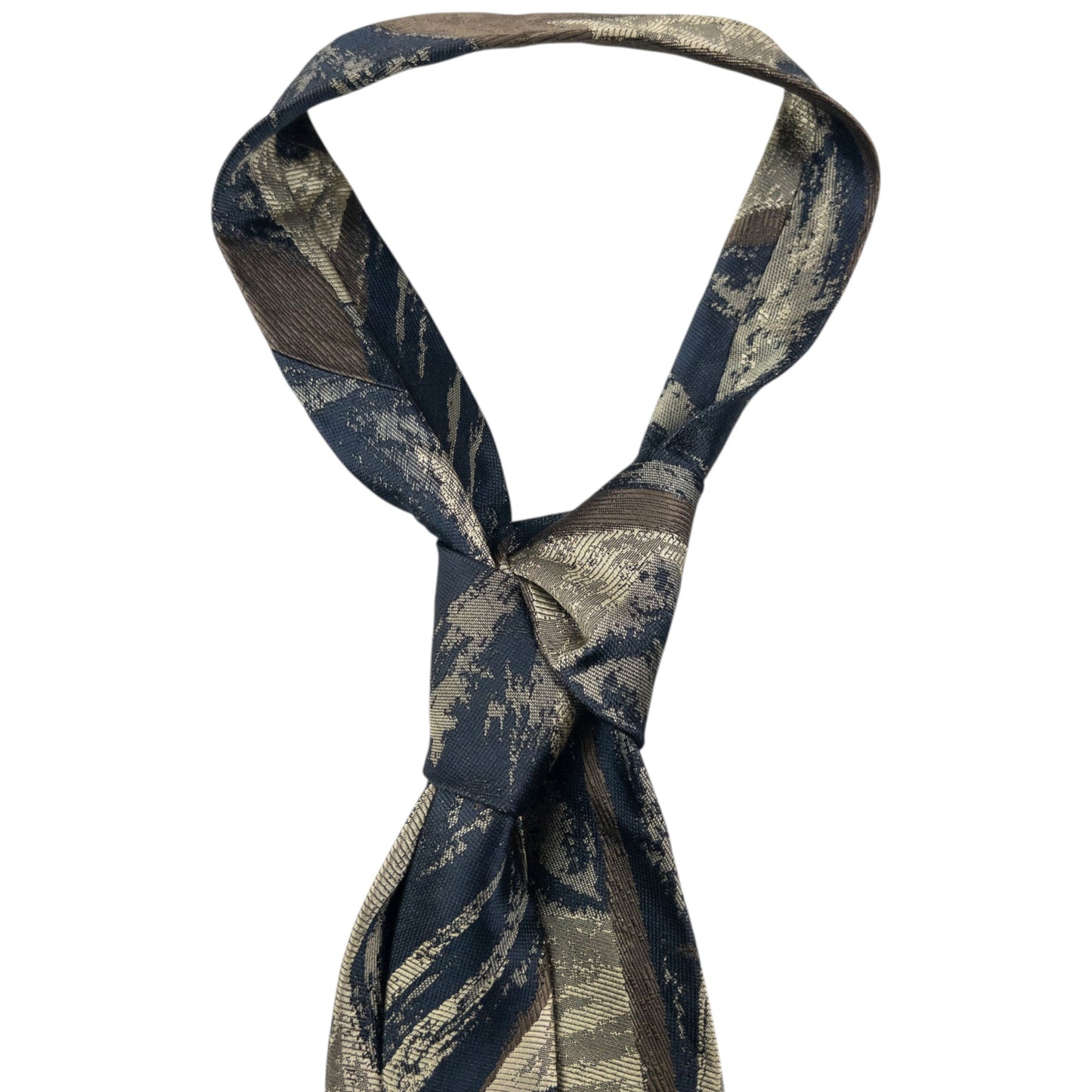 Vintage 90s Issey Miyake Pattern Silk Tie | O/S, Blue, Beige, Brown