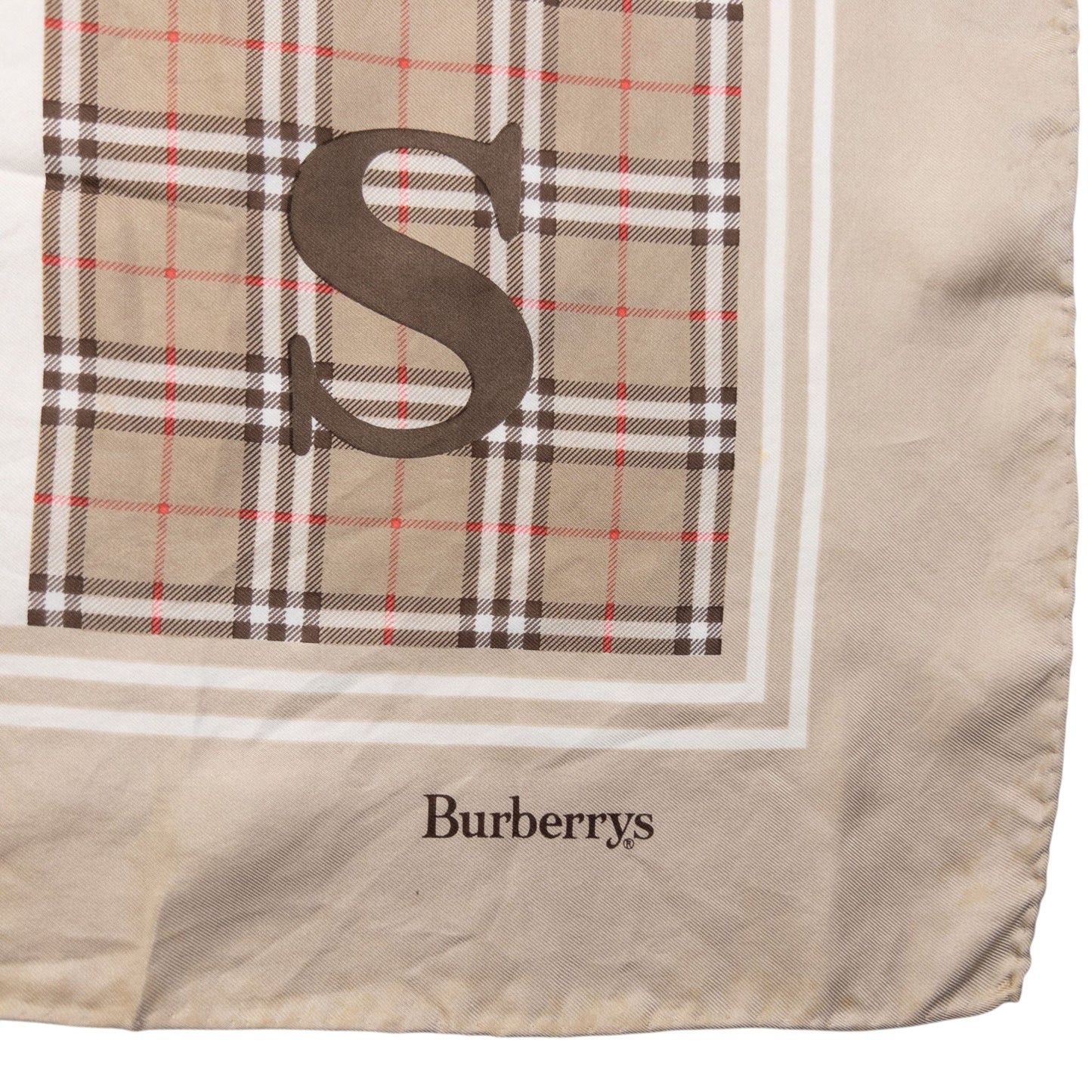 Vintage 90s Burberry Nova Check Gold Logo Print Silk Scarf | O/S, Beige