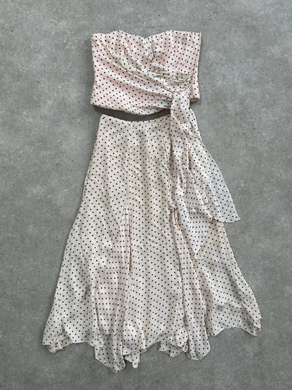 Jaeger 2000s Pure Silk Polkadot Two Piece Skirt Top Set - L/W28