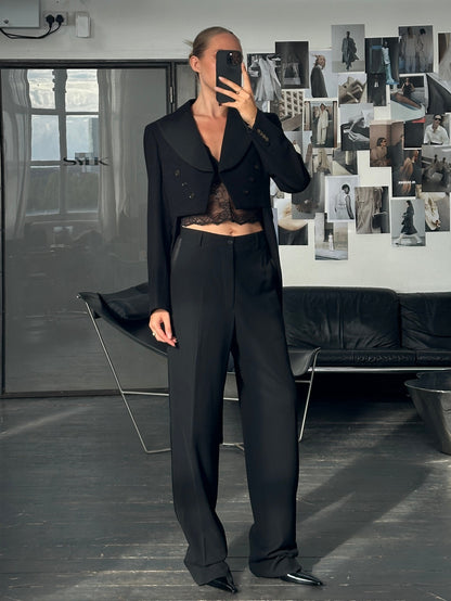 Vintage 1960s Wool Double Breasted Tuxedo Tailcoat Blazer - M