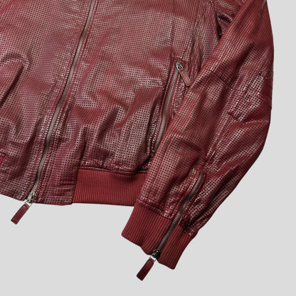 Emporio Armani 2009 Perforated Mesh Lambskin Leather Bomber - IT54 (L) | Burgundy