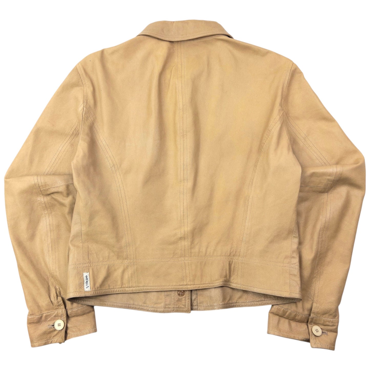 Vintage 2000s Armani Jeans Button Up Leather Jacket Womens Size M | Medium, Beige