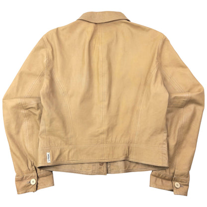 Vintage 2000s Armani Jeans Button Up Leather Jacket Womens Size M | Medium, Beige