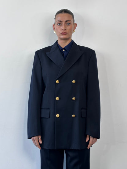 Vintage Bespoke Button Wool Double Breasted Blazer - 42L/L