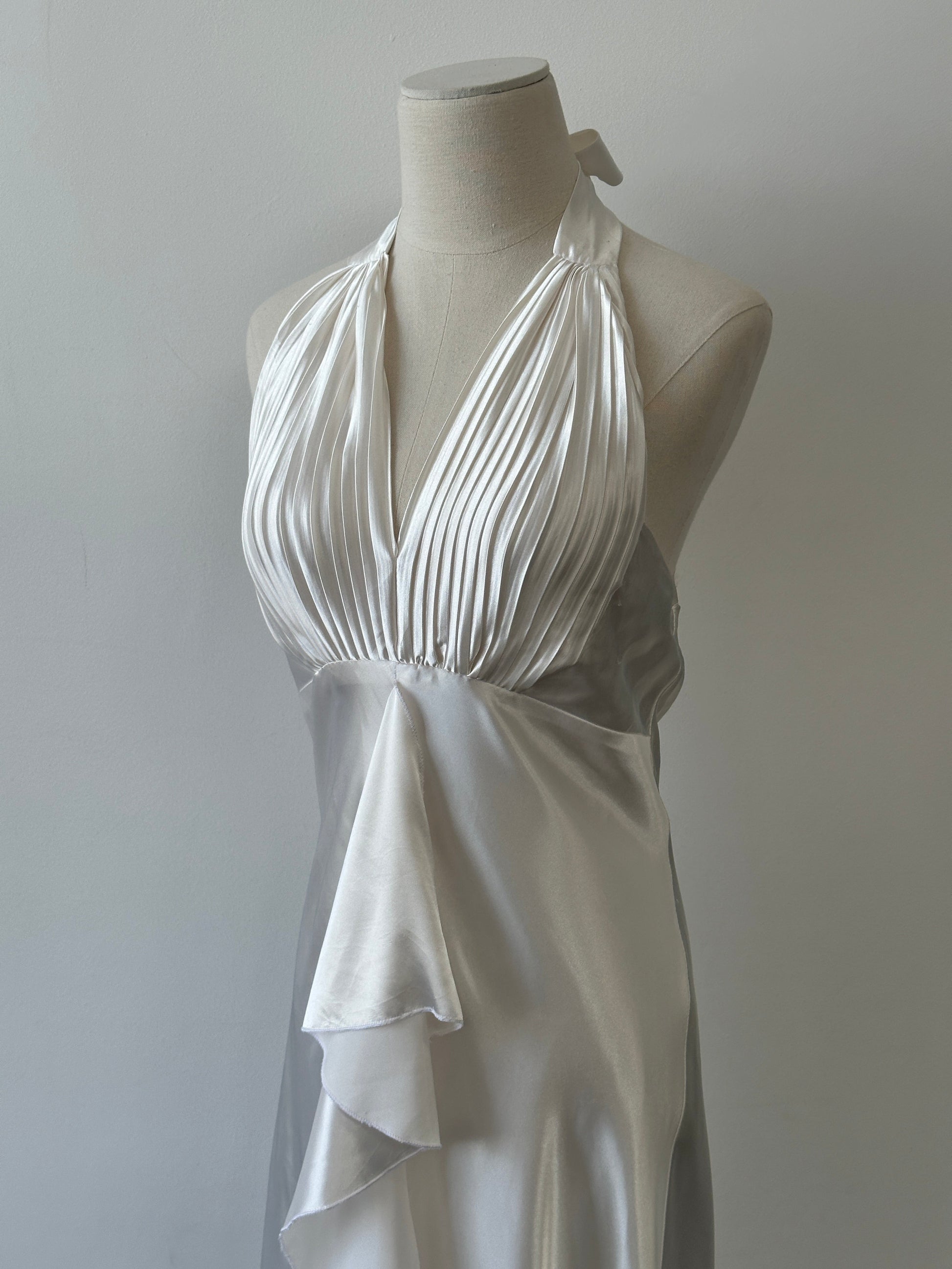French Vintage 1990s Satin Halter Neck Floor Length Dress - M-L