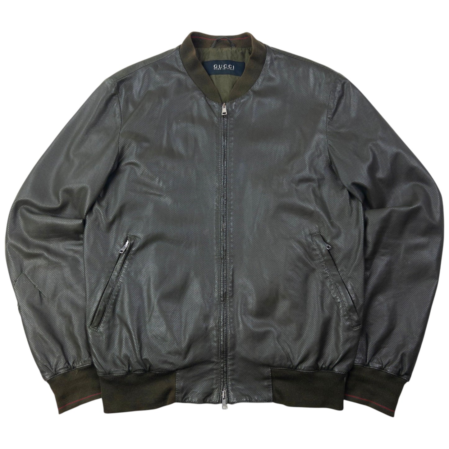 Vintage 2000s Gucci By Tom Ford Leather Bomber Jacket Size M | Medium, Green