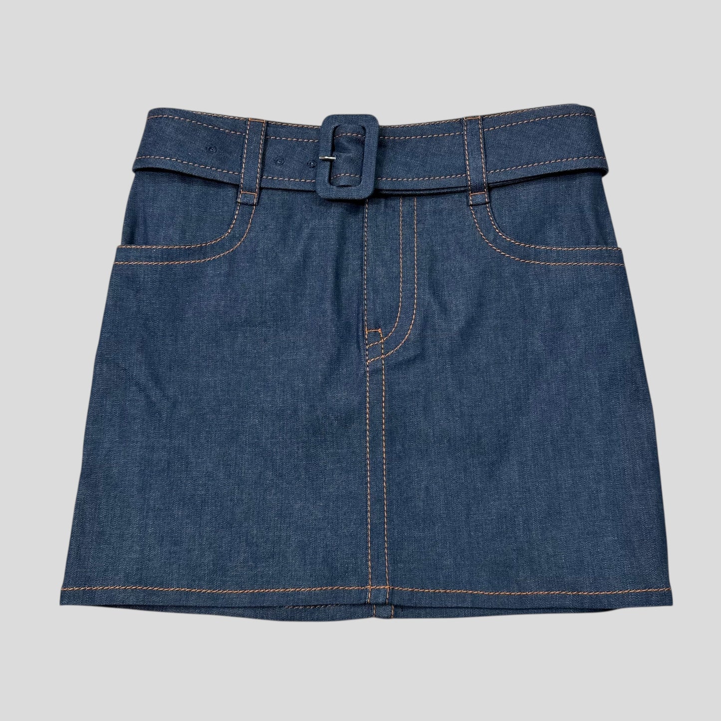 Prada 2018 Rubber Race Logo Denim Belted Mini Skirt - IT36