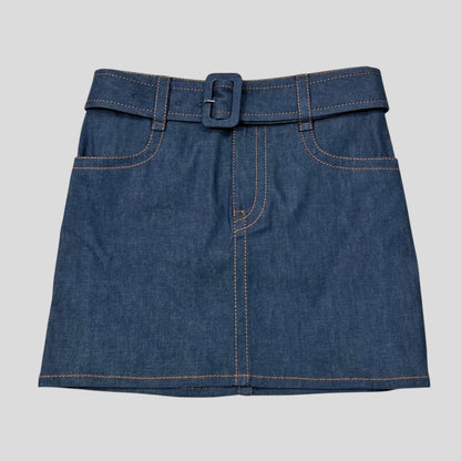 Prada 2018 Rubber Race Logo Denim Belted Mini Skirt - IT36