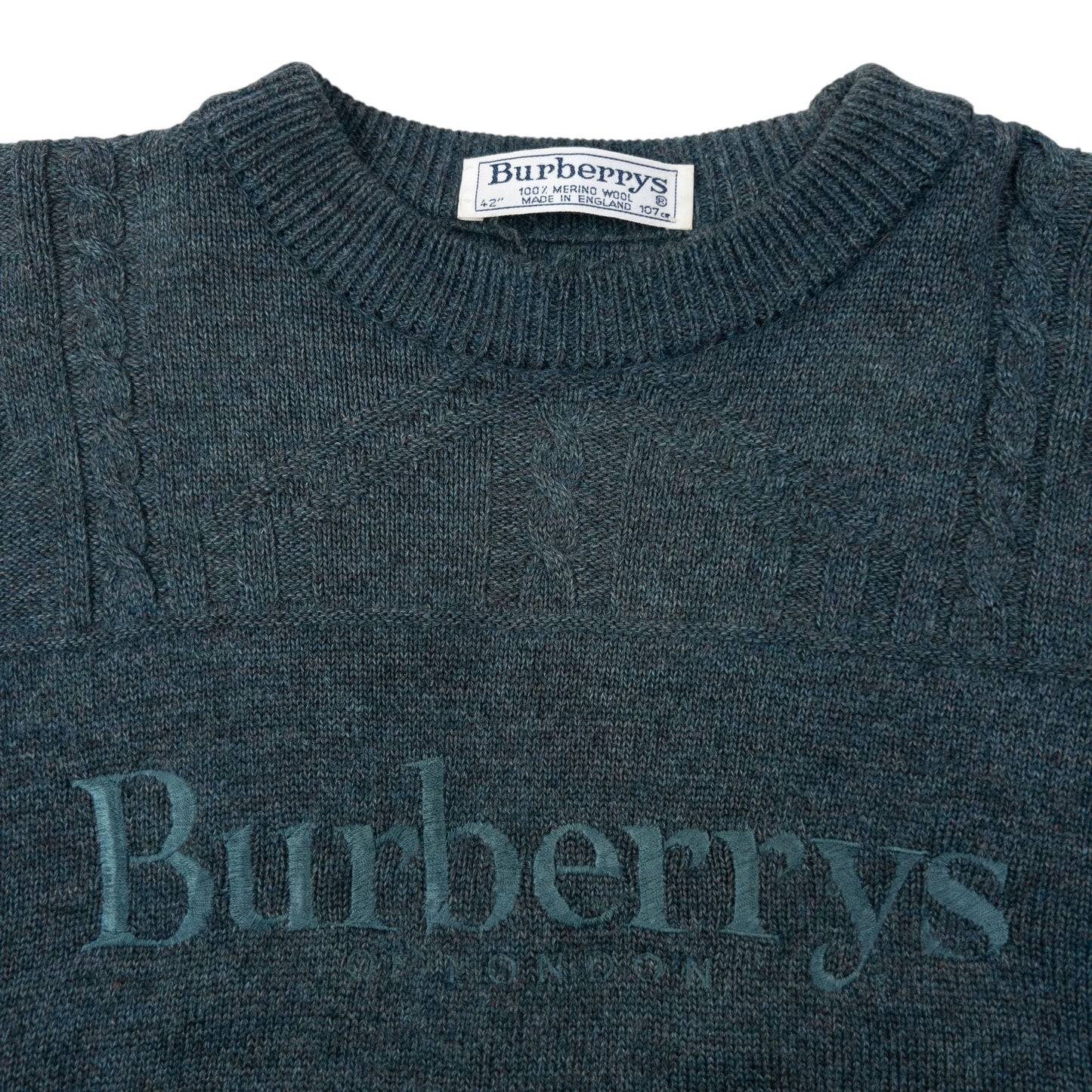 Vintage 90s Burberry Embroidered Wool Knit Jumper Size L | Large, Blue