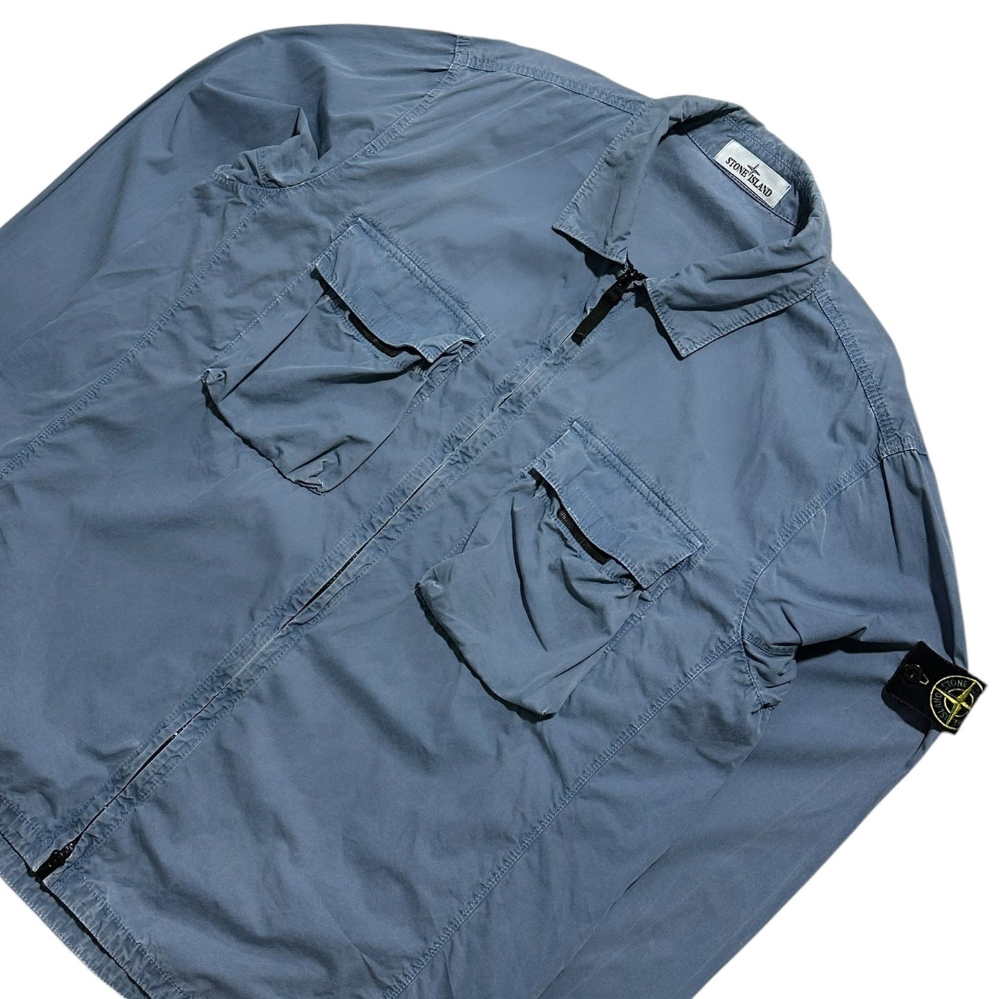 Stone Island Double Pocket Zip Up Canvas Overshirt