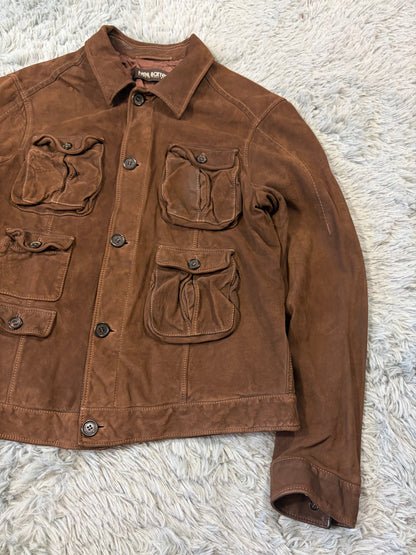 Neil Barrett 2006 Brad Pitt Suede Leather Multipocket Moto Jacket - M | Large, Brown