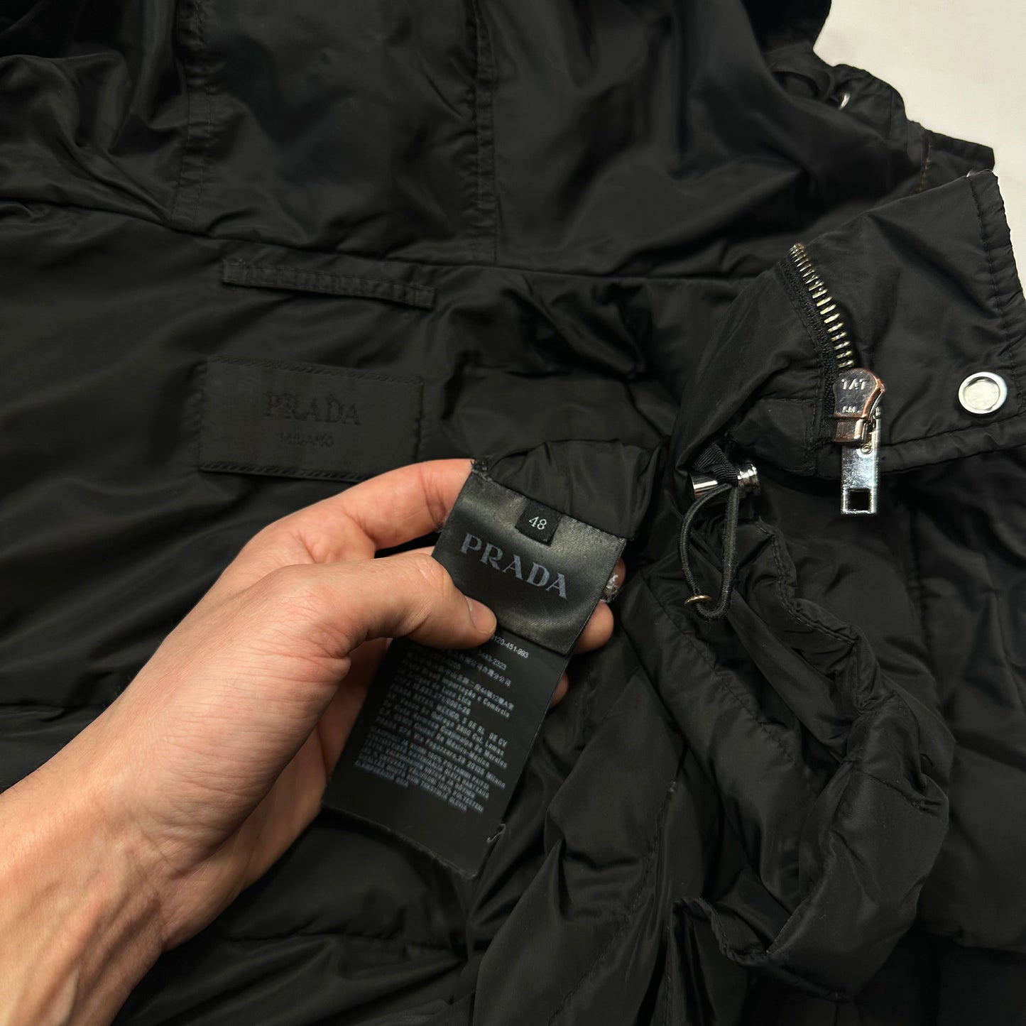 Prada 2018 Nylon Down Tri-Pocket Plaque Logo Puffer - S/M