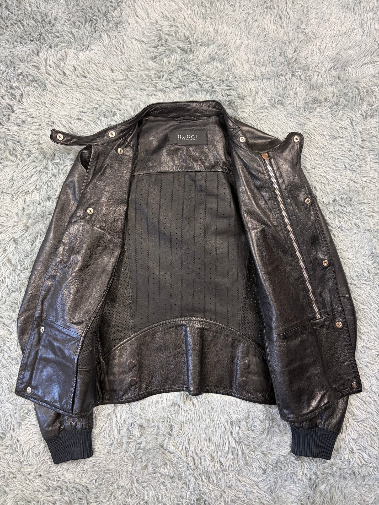 Gucci 00’s by Frida Giannini Perforated Leather Premium Biker Jacket - IT46 | O/S, Black