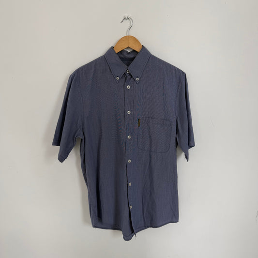 1990s armani jeans short sleeve button up shirt | O/S, Blue