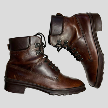 Miu Miu 00’s Padded Leather Embossed Logo Combat Boots - UK8 | DEFAULT TITLE, Brown