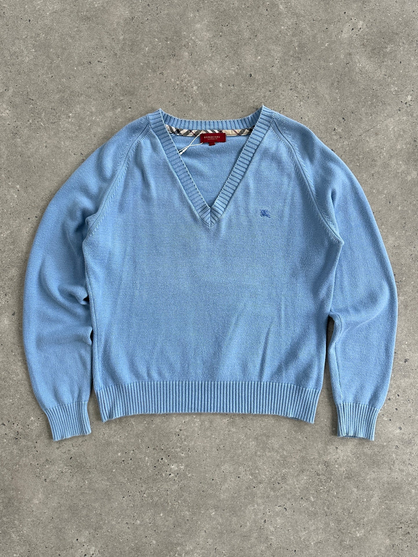 Burberry London 00s V Neck Cotton Logo Jumper - S