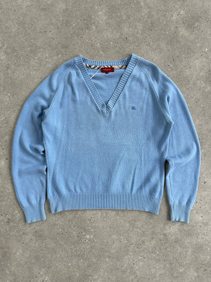 Burberry London 00s V Neck Cotton Logo Jumper - S