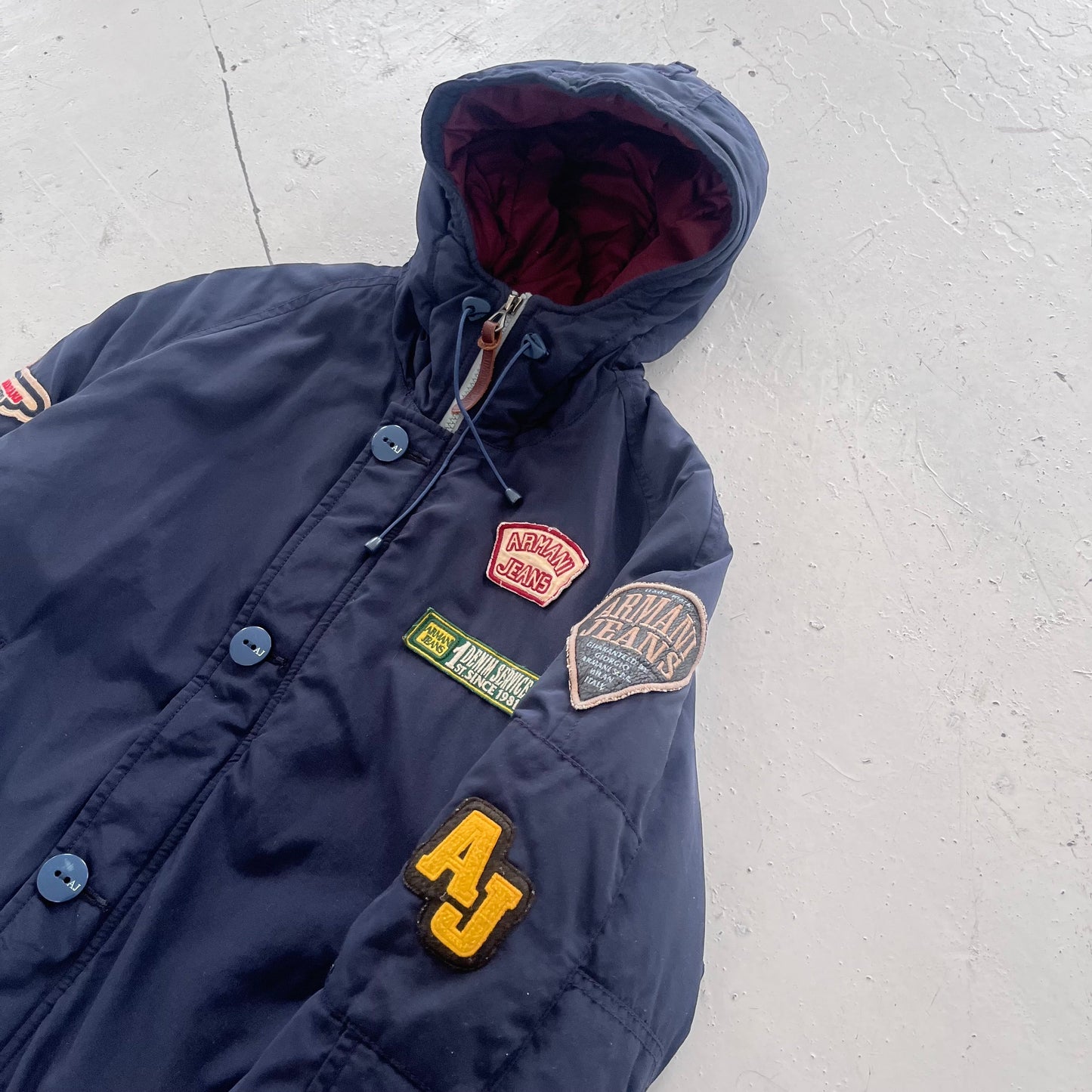 2010s armani jeans patchwork hooded bomber | Navy, Navy