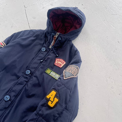 2010s armani jeans patchwork hooded bomber | Navy, Navy