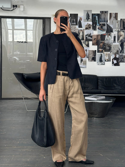 Luisa Spagnoli 1990s Pure Linen Short Sleeve Tailored Blazer - M