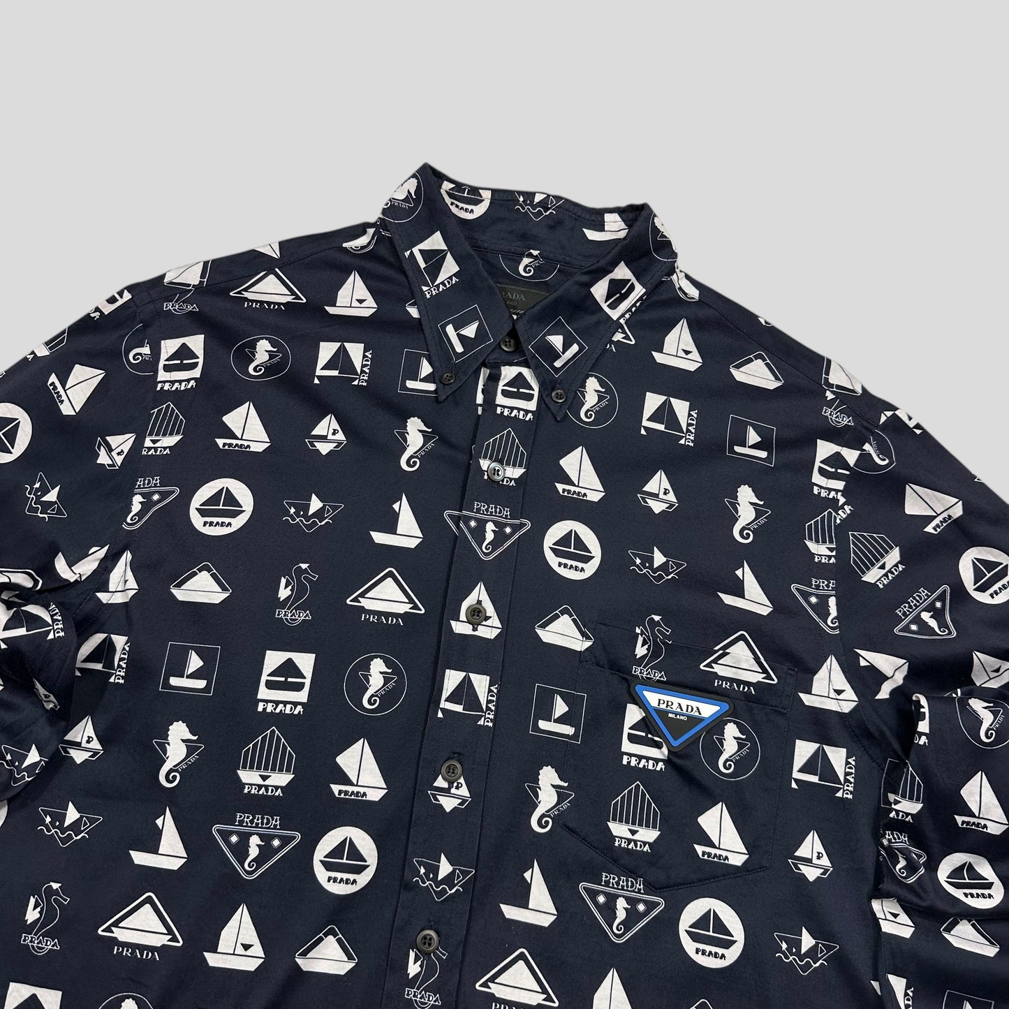 Prada 2018 Rubber Race Logo Sailing Print Shirt - M