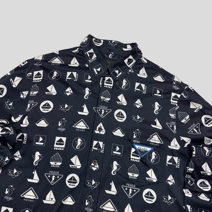Prada 2018 Rubber Race Logo Sailing Print Shirt - M | Navy