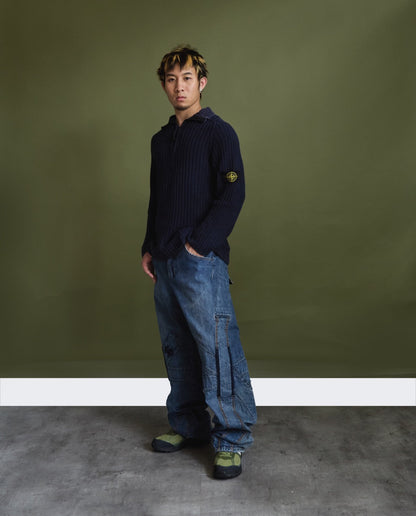 Stone Island Ribbed Cotton 1/4 Zip Knit Sweater