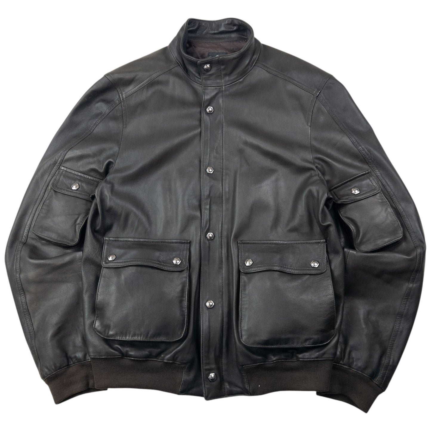Vintage 2000s Versace Jeans Couture Leather Cargo Jacket Size M | Medium, Black