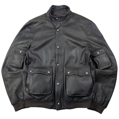 Vintage 2000s Versace Jeans Couture Leather Cargo Jacket Size M | Medium, Black