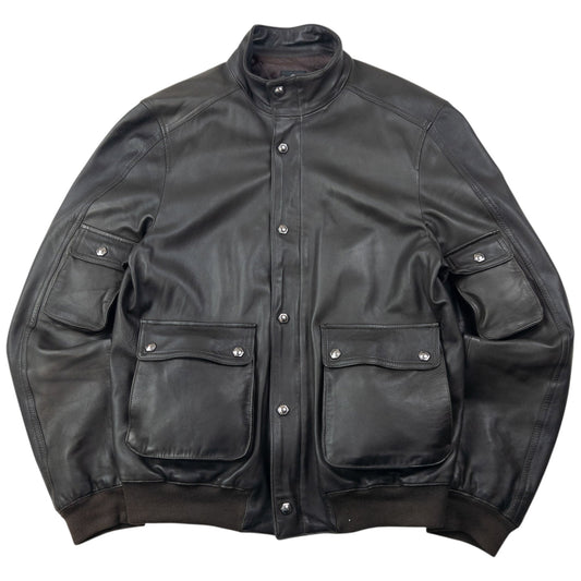 Vintage 2000s Versace Jeans Couture Leather Cargo Jacket Size M | Medium, Black