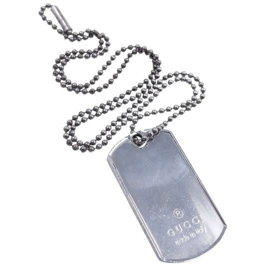 Vintage 2000s Gucci Embossed Dog Tag Necklace | O/S, Grey