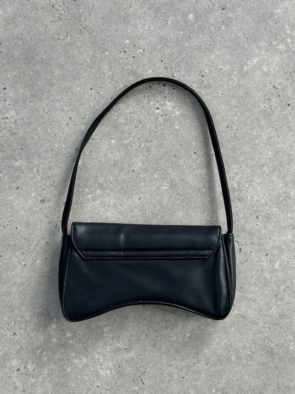 Vintage Faux Leather Curved Shoulder Bag