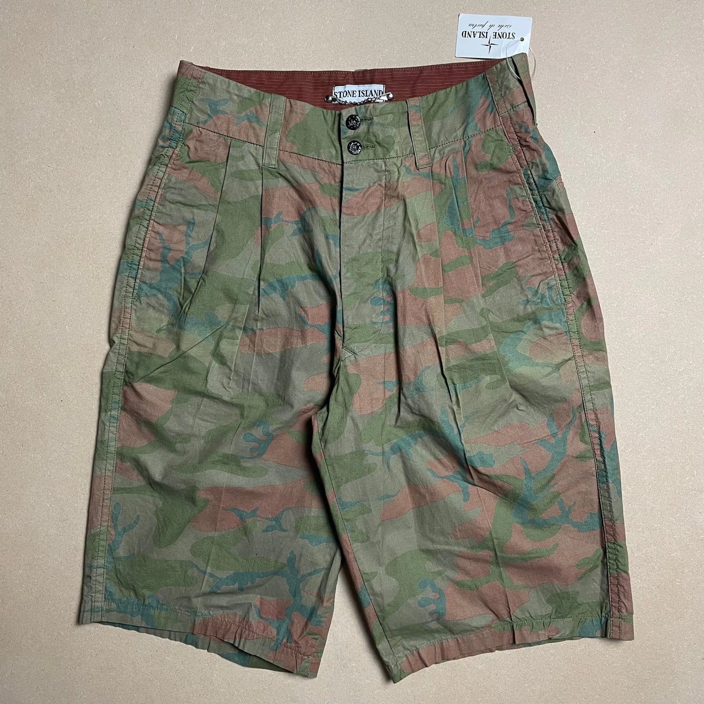 S/S 1990 Teal Green Ice Camouflage Pleated Shorts