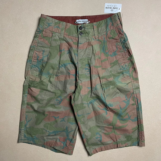 S/S 1990 Teal Green Ice Camouflage Pleated Shorts