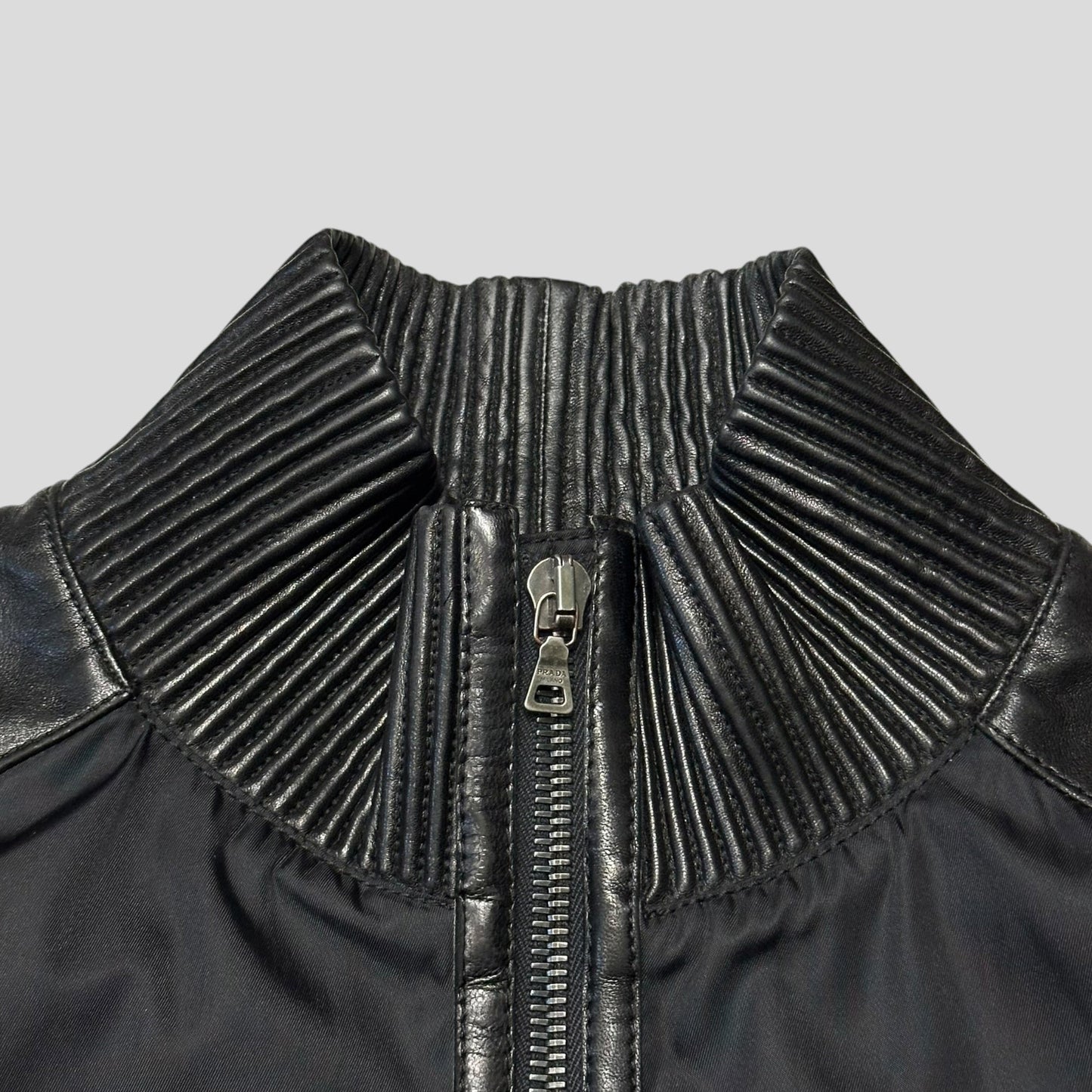 Prada Milano 2007 Gabardine Nylon + Leather Bomber Jacket - IT52 (L) | Default Title, Black