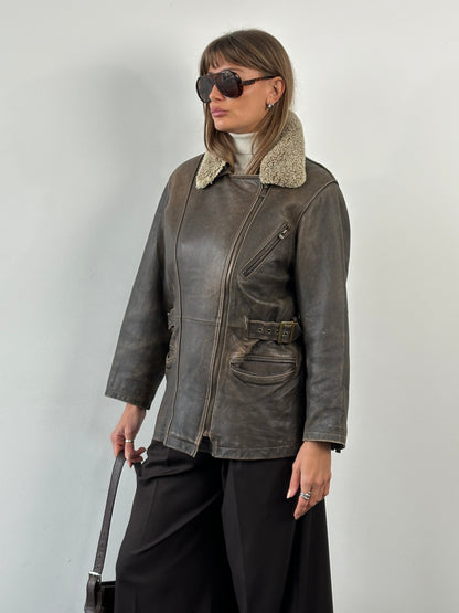 Vintage 1990s Aged Aviator Leather Jacket - M