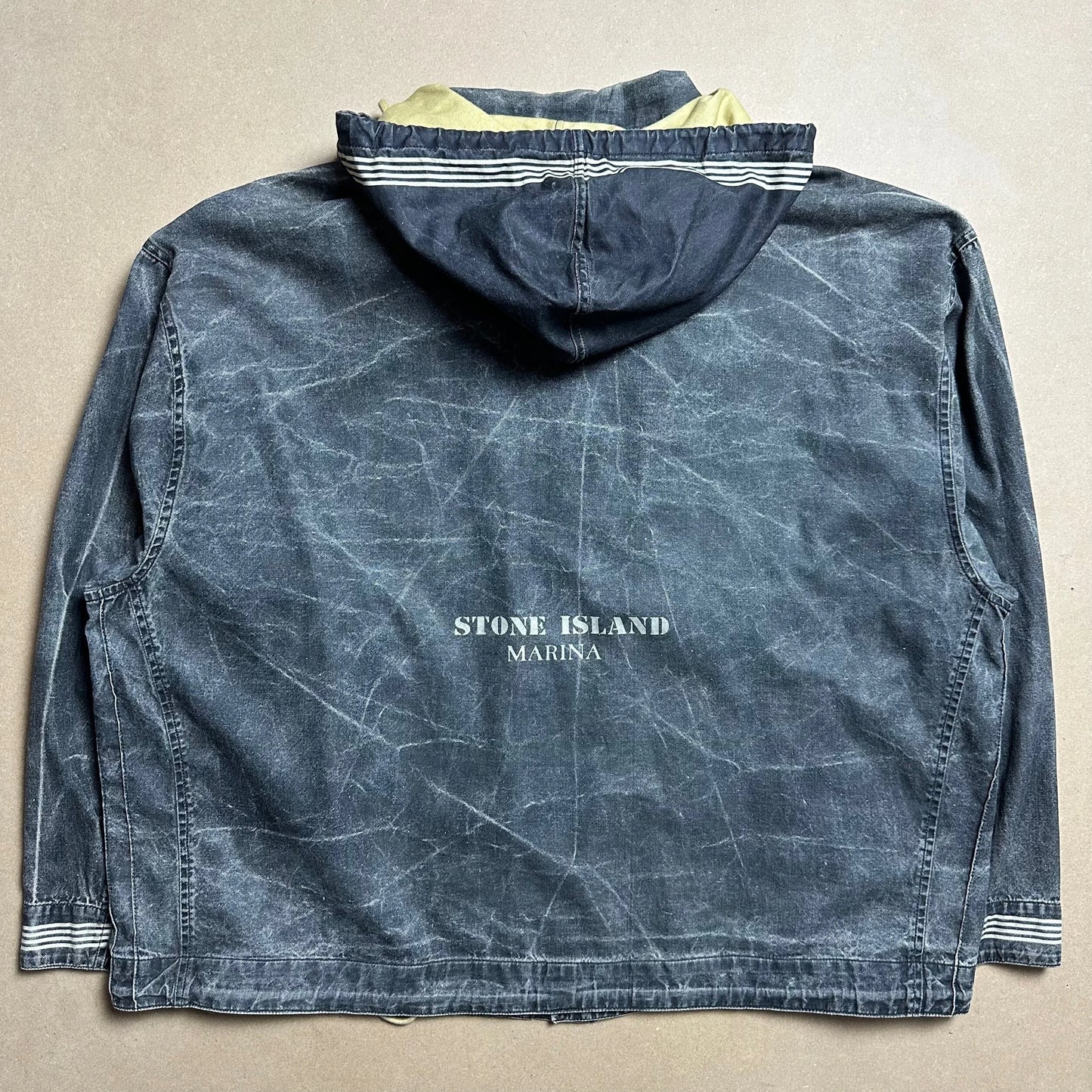S/S 1986 Charcoal Grey Sail Cloth Marina Spell Out Hooded Coach Jacket