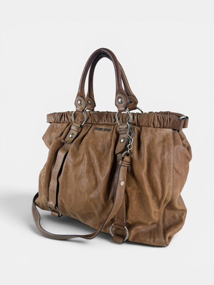 2010s Miu Miu Vitello Leather Large 2Way Brown Handbag | O/S, Brown