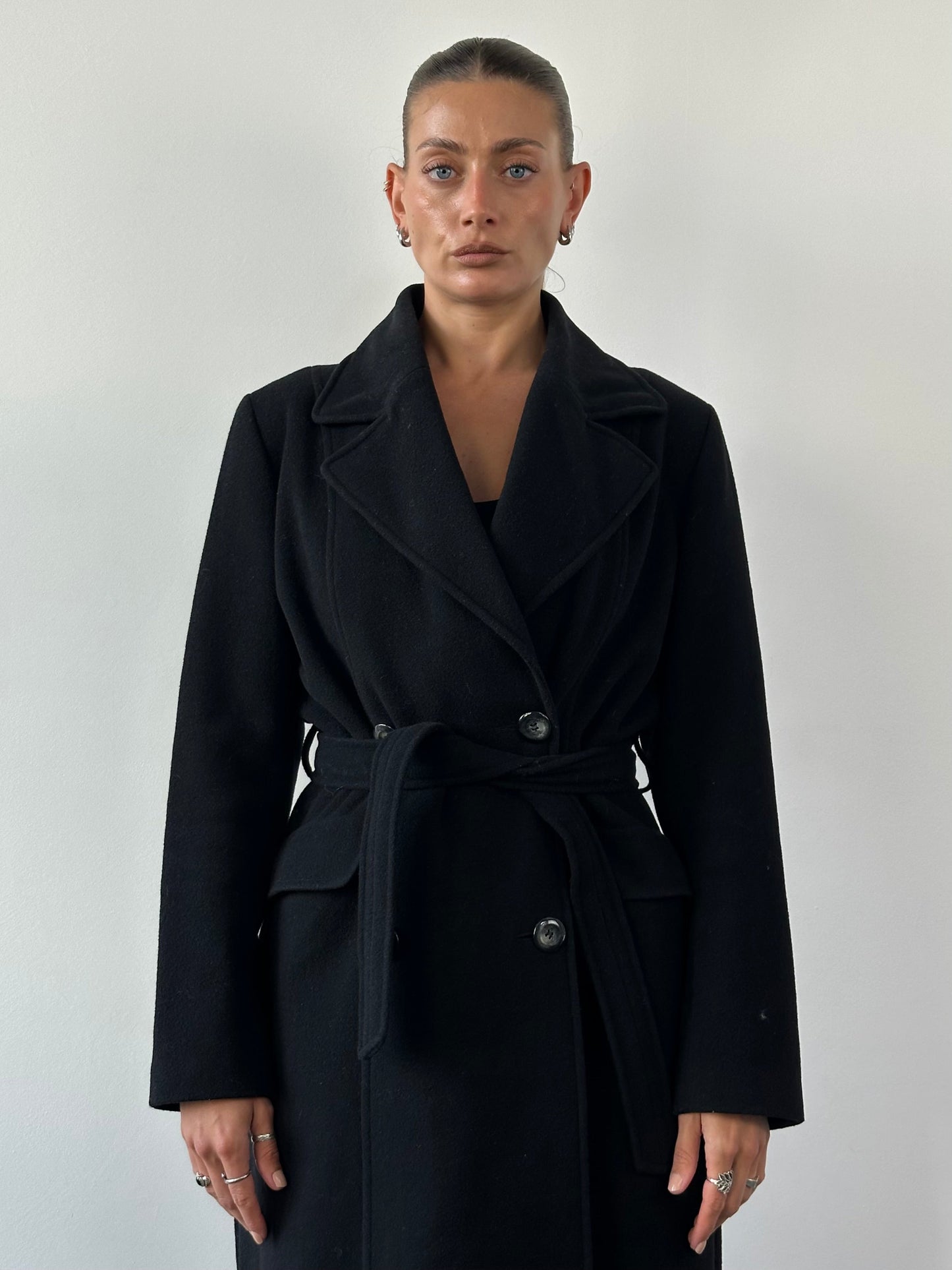 Vintage Wool Belted Removable Faux Fur Collar Coat - M/L