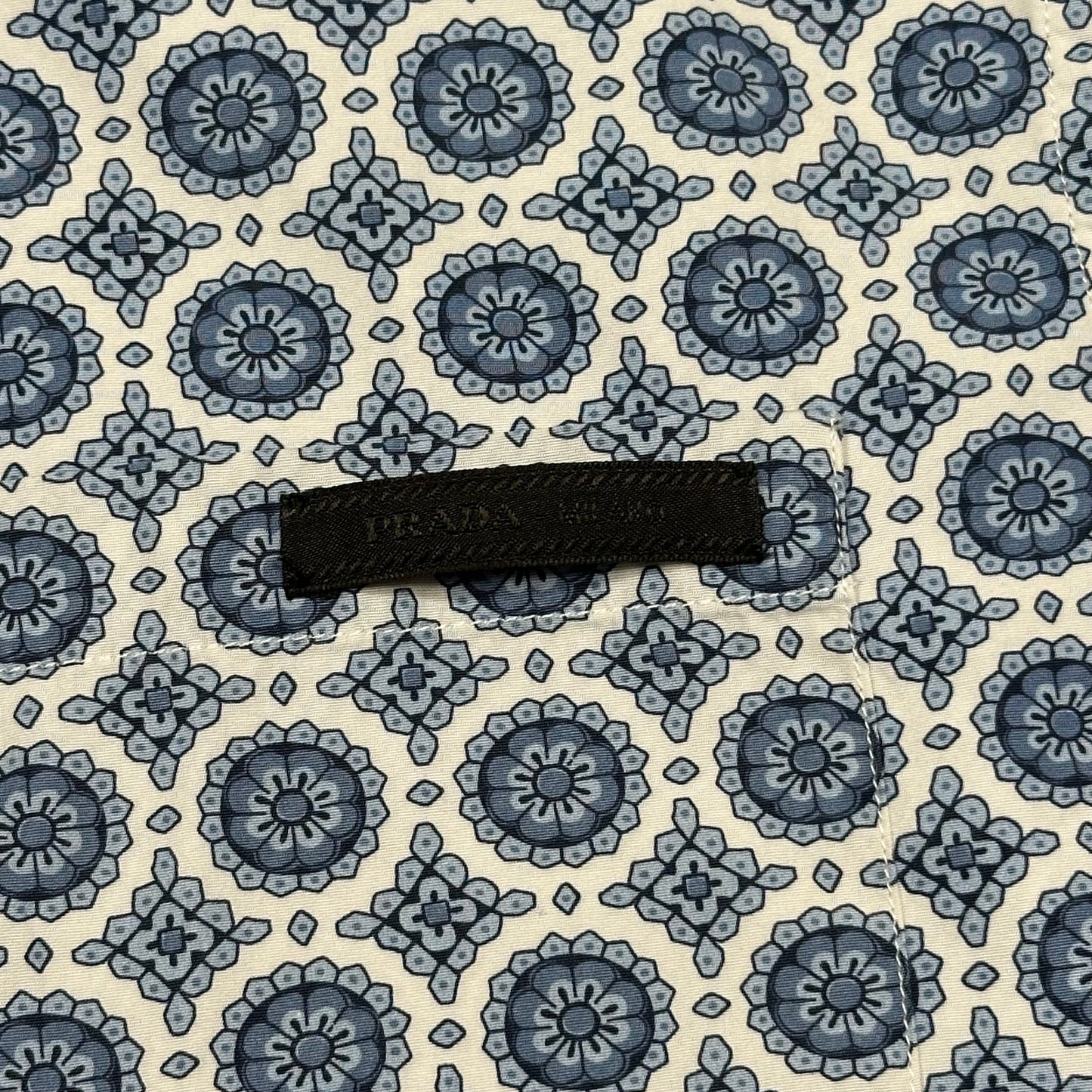 Prada 2020 Persian Geometric Print Boxy Cotton Logo Shirt - M/L