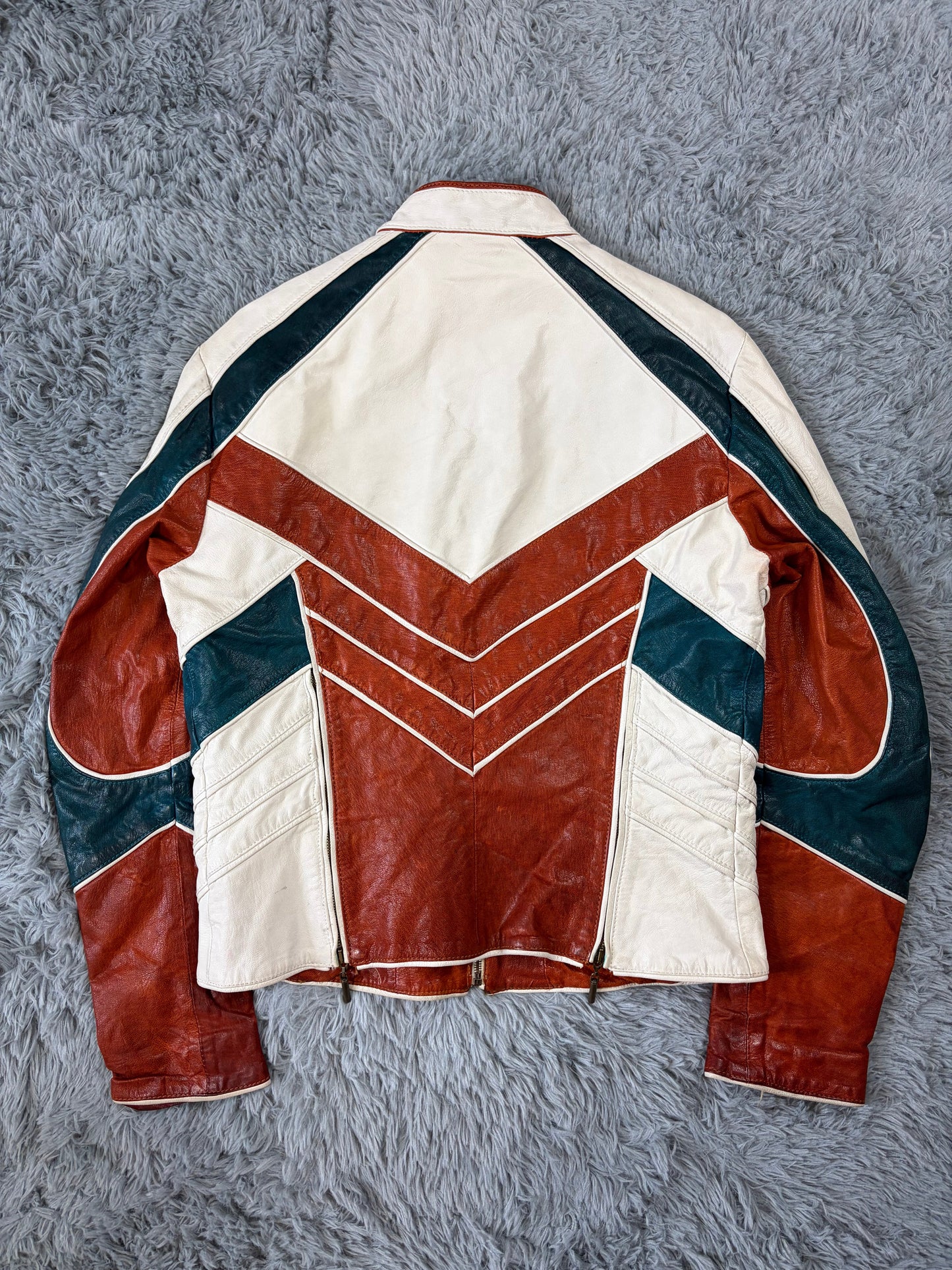 Just Cavalli 2005 Leather Panelled Moto Racer Jacket - M | O/S, Red